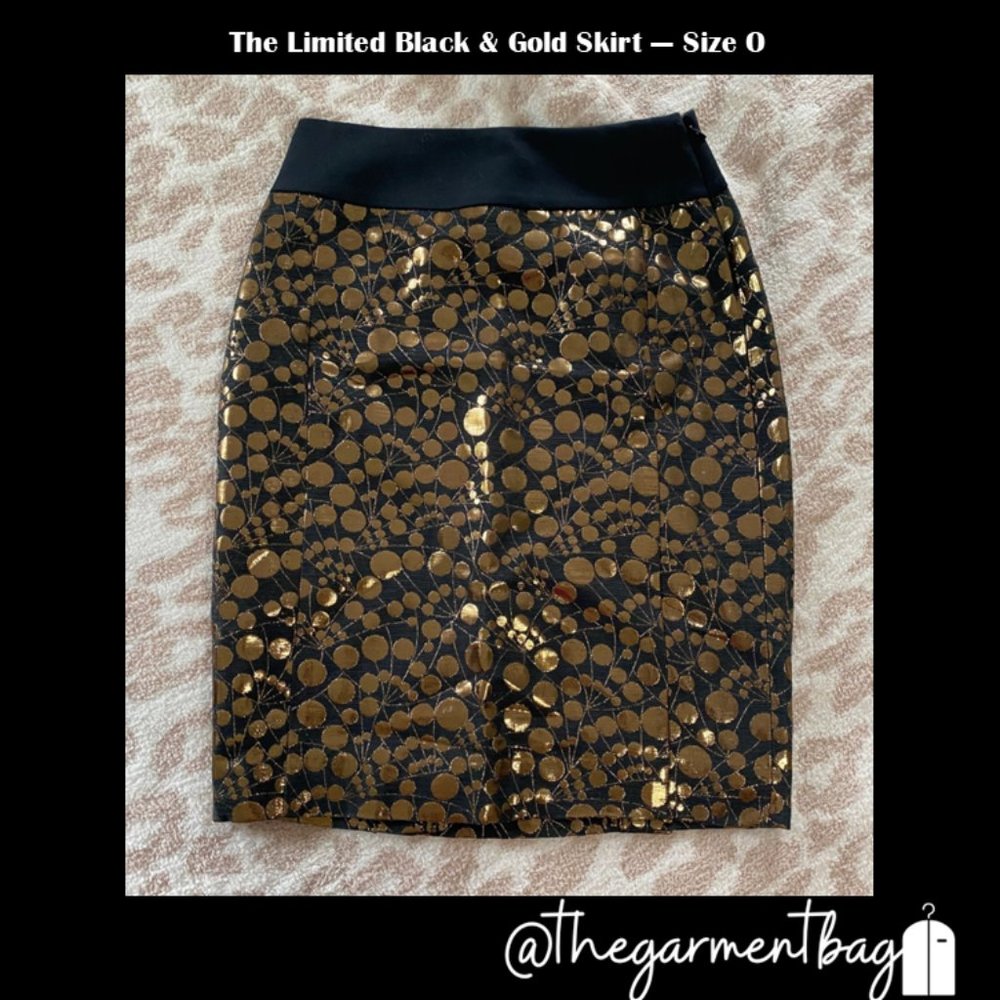 The Limited Black Gold Foil Floral Pencil Straight Skirt - NWT - Size 0